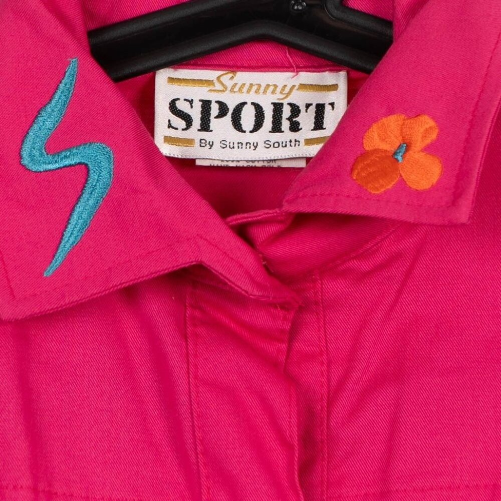 Sunny Sport VTG 80s Jacket 4 Pink Embroidered Collar Sleeves Retro Shoulder Pads - Picture 4 of 6